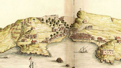 Antiga Ribeira Grande, Cidade Velha, ilha de Santiago, Cabo Verde. Atlas de Leonardo de Ferrari, 1655.
