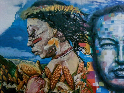 Mural de Chavez y su asunción al cielo, Caracas, Venezuela (detalle)
