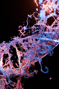 A close-up view of a DNA structure, intricately weaving shades of blue and purple