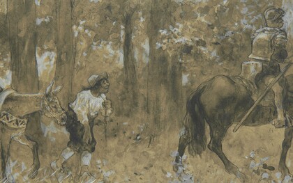 Don Quixote and Sancho Panza, ink and watercolor, by José Jiménez Aranda