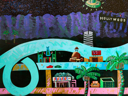 Frank Romero, Saucers seen over Hollywood (detail), 2025. Courtesy of Luis De Jesus Gallery