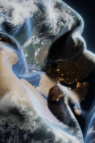 A crumpled Earth represents the pressing environmental challenges, such as climate change and natural disasters