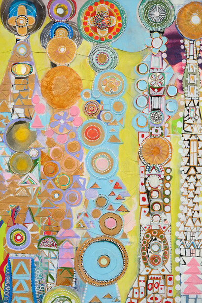 Karen Barbour, Playboy bunny centerfold star towers with blue river (detail), 2025. Courtesy of Rebecca Camacho Presents