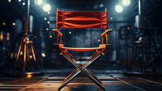 A  screening director’s chair representing the film industry 