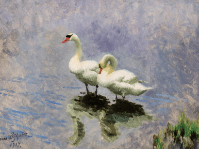 Bruno Liljefors, Swans, 1917. Courtesy of the Nelson-Atkins Museum