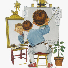 Richard Williams, Alfred E. Neuman and Norman Rockwell, 2002, Cover illustration for Mad Art: A visual celebration of MAD magazine and the idiots who create it (Watson Guptill, 2002) (detail). Courtesy of MAD™