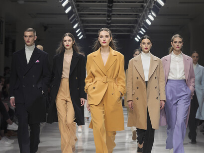Models walk the catwalk showcasing genderless fashion, reflecting new trends in the fashion industry