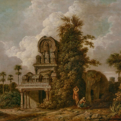 Thomas Daniell, Nakula Sahadava Ratha at Mahabalipuram, Tamil Nadu (detail), 1798. Courtesy of DAG