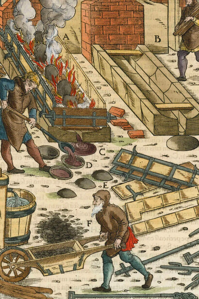 Georgius Agricola, Arbeit am Saigerherd in De re metallica libri XII, 1556. Courtesy of Kunstsammlungen Chemnitz