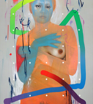 Erik Jones, Snake, 24x36 inch 61x91cm. Watercolor, colored pencil, water-soluble wax pastel, acrylic on Rives bfk paper mounted to panel