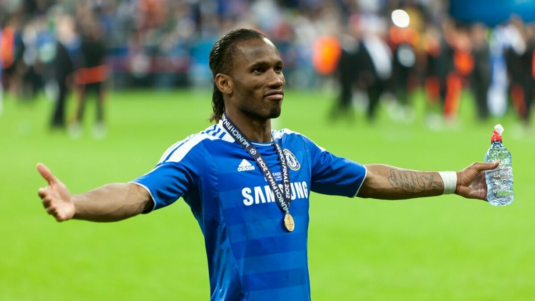 Didier Drogba tras la coronación del Chelsea FC contra el FC Bayern München en la UEFA Champions League, 2012