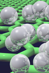 Esta simulación demuestra el principio de deslocalización de átomos de hidrógeno sobre una superficie de grafeno. Centro Thomas Young, Londres, Inglaterra