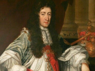 John Ferrour, Re Guglielmo III, 1690 circa, dettaglio. Guildhall, King's Lynn and West Norfolk, United Kingdom