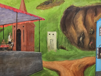 Sudhir Patwardhan, Murder in the hill (detail), 2025. Courtesy of Anant Art Gallery