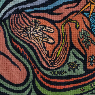 Judy Chicago, Bigamy hood (detail), 2022. Courtesy of Alberta Pane Gallery