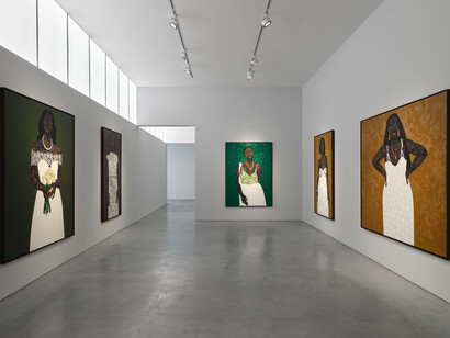 Amoako Boafo, I bring home with me, exhibition view. Courtesy of Roberts Projects 