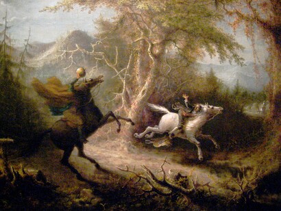 John Quidor (1801–1881). "El jinete sin cabeza persiguiendo a Ichabod Crane", pintura al óleo, 1858. Museo Smithsonian de Arte Americano, Washington, D.C., EE. UU.