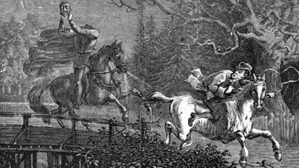 The Headless Horseman pursues Ichabod Crane in an illustration by Edward Hull (1823-1906)