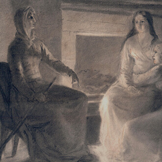 Stéphanie de Virieu, Three women around a fireplace (detail), c. 1825-1830. Courtesy of Jill Newhouse Gallery