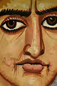 Mummy portrait of a woman from Fauym, Hawara,modern-day Egypt. The portrait was painted in encaustic on wood. Roman, 300-325 CE. The British Museum, London