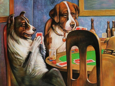 Cassius Marcellus Coolidge, Un amigo en necesidad (detalle) (1903), Serie Perros jugando al póker