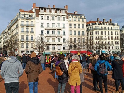 Demonstration against the immigration law, Place Bellecour, Lyon, in January 2024