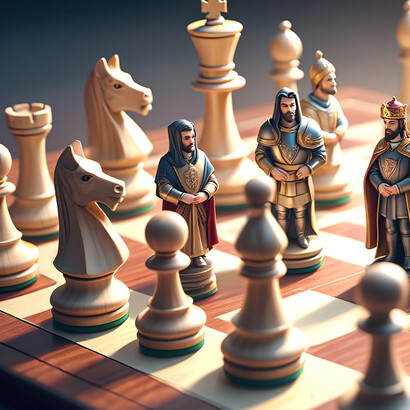 Jeder Spieler verfügt über acht Bauern, einen König, die sogenannten Schwerfiguren der Dame und der beiden Türme, sowie die Leichtfiguren, also die beiden Springer und die beiden Läufer