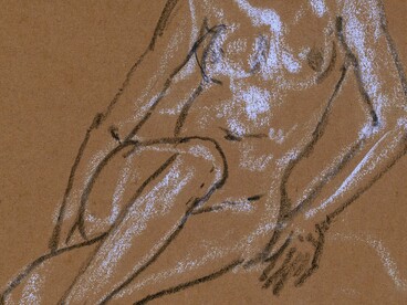 "Desnudo femenino sentado y un pie", tiza sobre papel, Arthur B. Davies, circa 1920