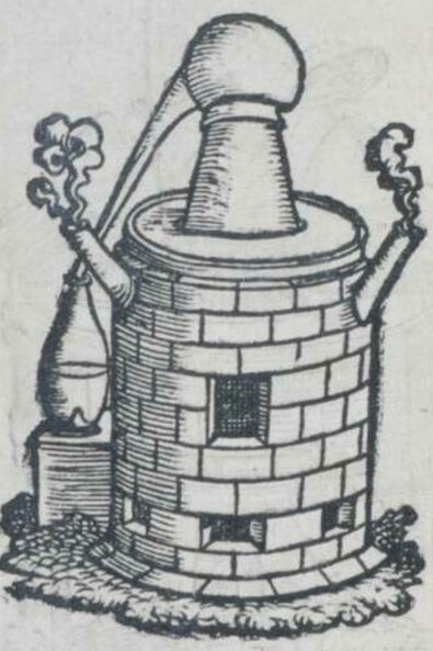 Apparato per la distillazione del cinabro, da "Alchimia", 1570