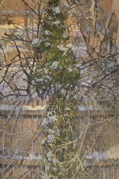 Richard Raiselis, Arborvitae in the snow (detail), 2024. Courtesy of Gallery Naga
