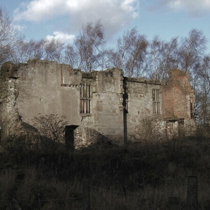 The weathered ruins of Beaudesert Hall stand quietly amid the forests of Cannock Chase, Staffordshire, England