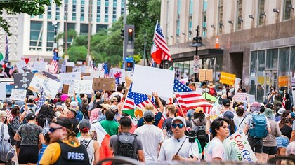 People gathered at a No Kings protest in Dallas, United States, on June 14, 2025