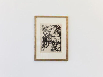 Kirchner und Baselitz, Remix, wiederholung im holzschnitt, ausstellungsansicht. Mit freundlicher genehmigung der Galerie Henze und Ketterer