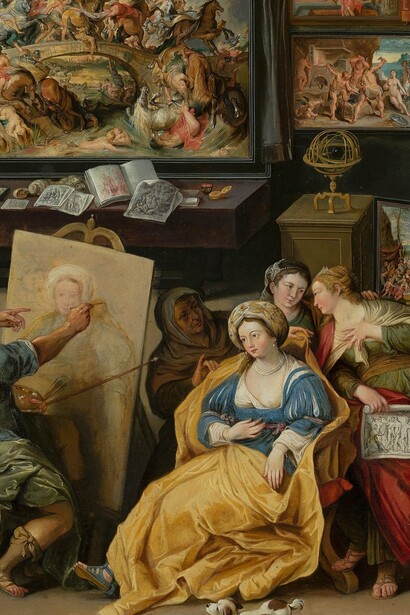 "Apelles pintando a Campaspe", óleo sobre madera, Willem van Haecht, 1630