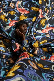 Simone Guidarelli abito in raso di seta, pattern Renaissance, photocredits: Cosimo Buccolieri