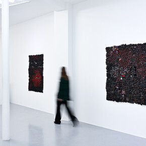 Eva Obodo, And we hired a carpenter to patch the cloth, exhibition view. Courtesy of Afikaris Gallery and the artist