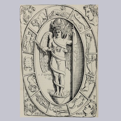 Rappresentazione di Eros-Phanes primordiale e la sua nascita dall'uovo del mondo