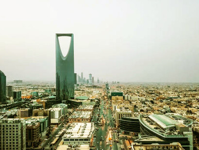 A stunning aerial panorama of Riyadh’s downtown, featuring the impressive skyscrapers of the Al Olaya Central Business District, a key hub in Saudi Arabia's capital