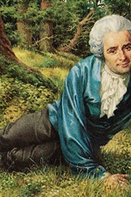 "Jean-Jacques Rousseau Resting" by Swiss artist Jean-Louis David, this painting portrays Rousseau reclining on the grass with a sheep behind him, representing his philosophical ideas about nature and simplicity
