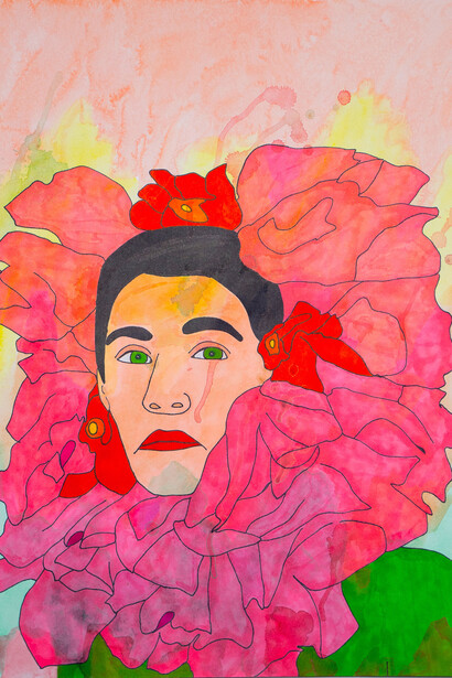 Karla Diaz, Self-portrait as Frida Kahlo (detail), 2023. Courtesy of Luis De Jesus Gallery 