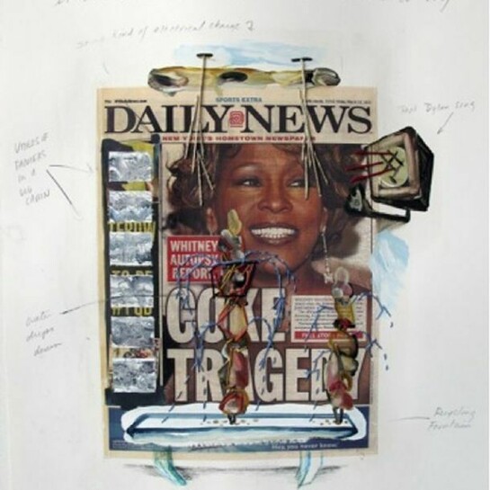 Edy Ferguson, Coke Tragedy, 2013, Collage, graphite, fil à broder, peinture à l'huile sur papier, 50 x 60 cm, Courtesy galerie Cortex Athletico, Bordeaux-Paris