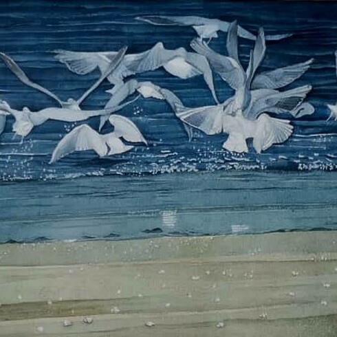 Mariella Busi De Logu, “Terra promessa”, acquarello, 1996