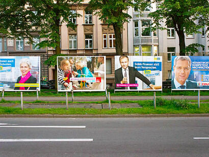 Election posters (Wahlkampfplakate) displayed throughout North Rhine-Westphalia, Germany