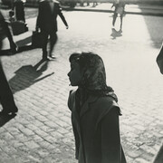 Saul Leiter, Scarf , c.1948, Gelatin silver print, 11 x 16 3/4 in. Mounted. Photographer's credit stamp on mount verso.