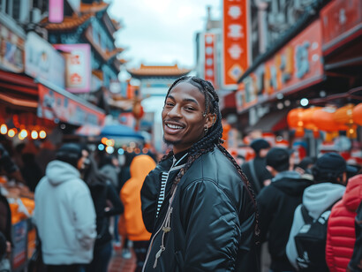 A young man strolling through Japan, showing how the Black community is thriving even in one of the most homogeneous societies in the world