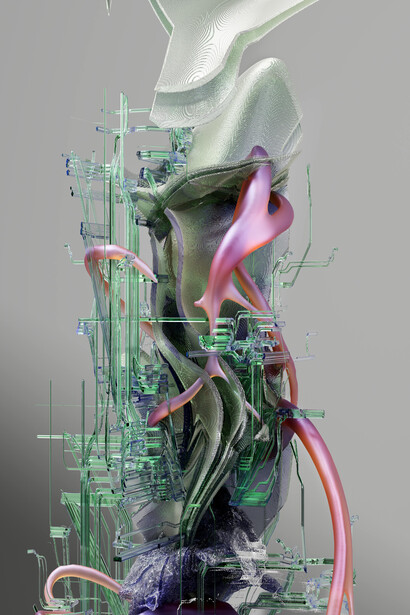 "An artist's illustration of artificial intelligence exploring the boundaries of empathy, contemplative technology infused with human emotion