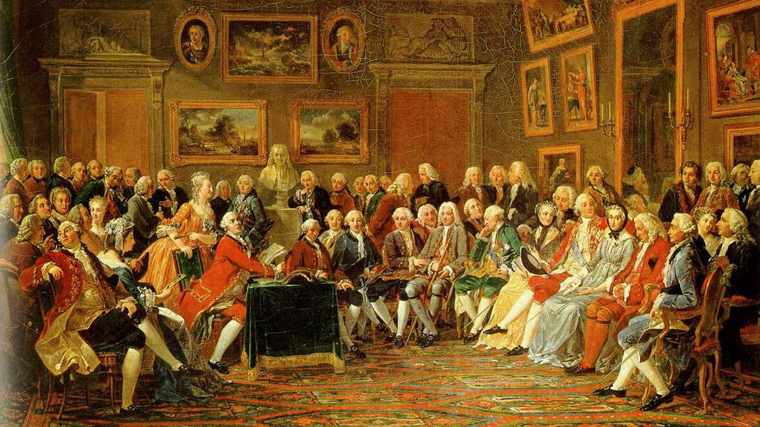Lecture de la tragédie de L'Orphelin de la Chine de Voltaire dans le salon de Madame Geoffrin, par Gabriel Lemmonnier, 1812, Château de Malmaison, Rueil