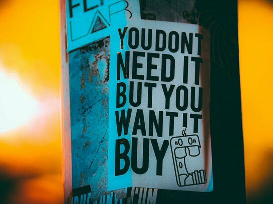 A common critique of consumer culture which drives profit and economic growth beyond meeting basic human needs