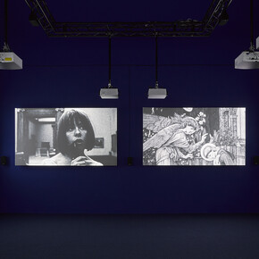 John Akomfrah, Escuchando toda la noche la lluvia, vista de exhibición. Cortesía del Museo Thyssen-Bornemisza