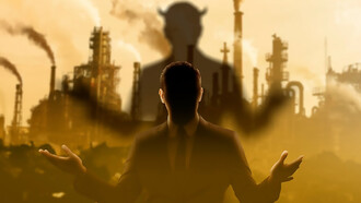 Silhouette of a man with devil horns in dark shadows, symbolizing temptation and spiritual struggle